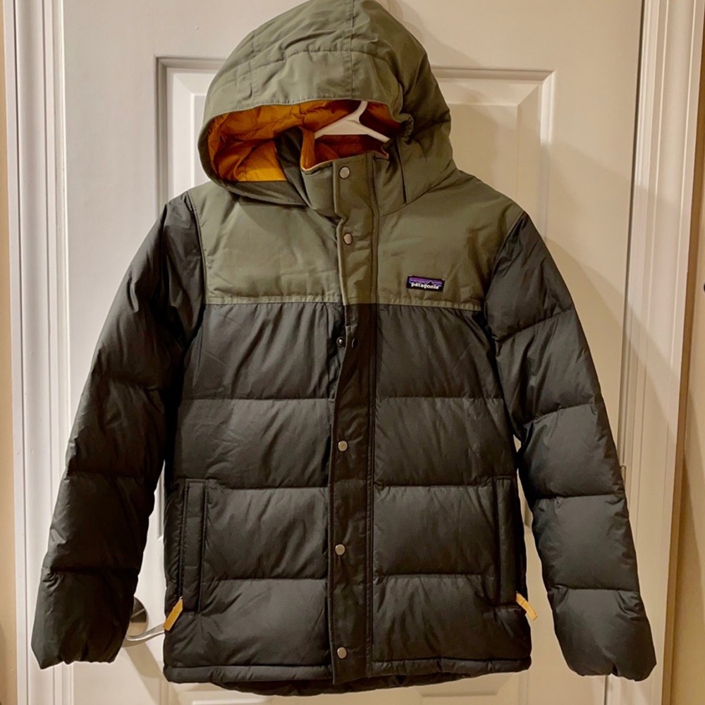 Patagonia Bivy Down Hooded Jacket Boys L Green